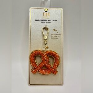 Haute Hippie Hand Beaded Pretzel Bag Charm Key Chain NEW